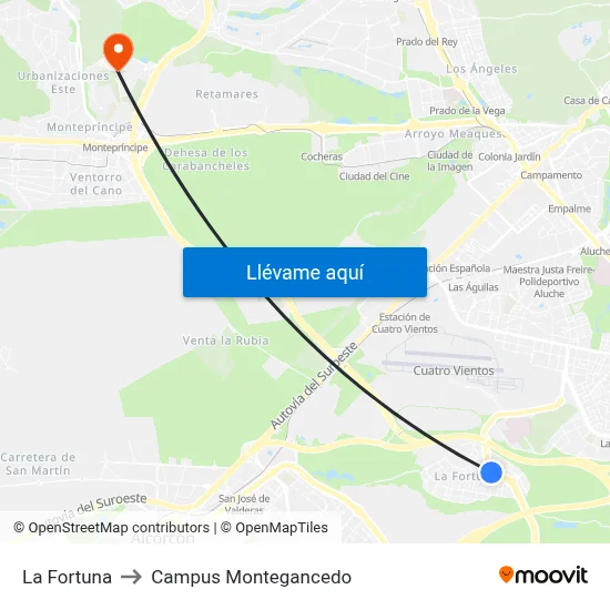 La Fortuna to Campus Montegancedo map