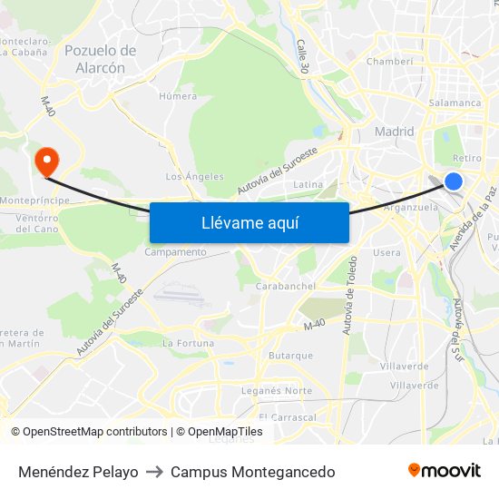 Menéndez Pelayo to Campus Montegancedo map