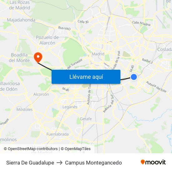 Sierra De Guadalupe to Campus Montegancedo map