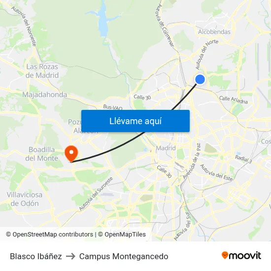 Blasco Ibáñez to Campus Montegancedo map