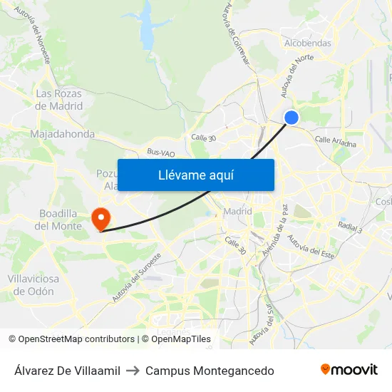 Álvarez De Villaamil to Campus Montegancedo map