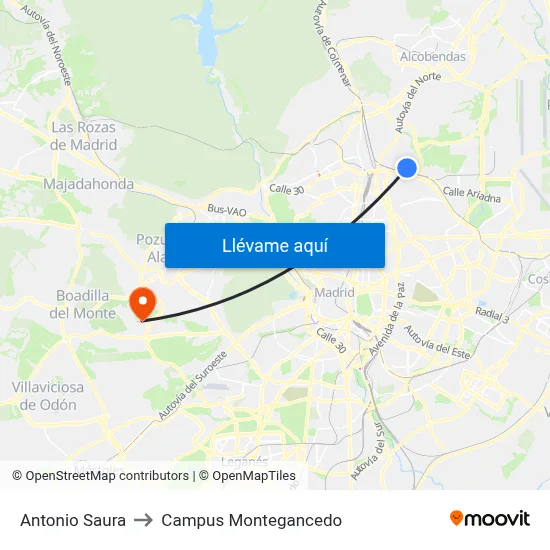 Antonio Saura to Campus Montegancedo map