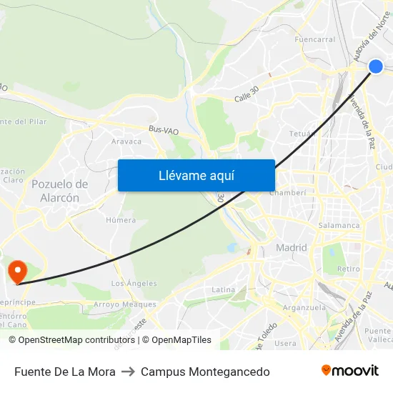 Fuente De La Mora to Campus Montegancedo map