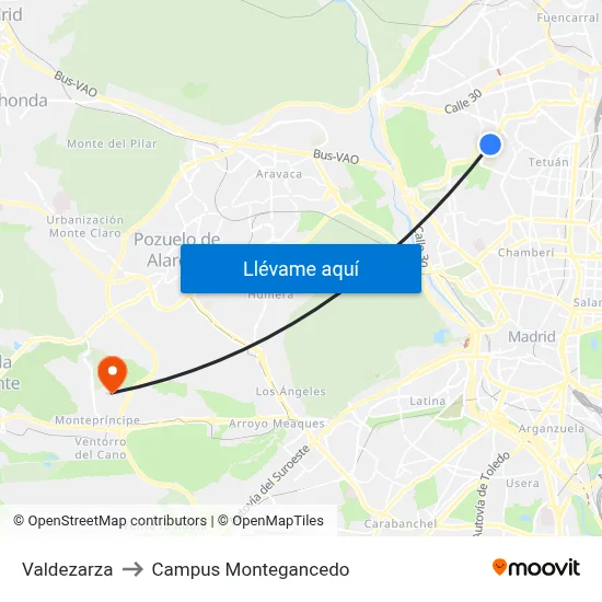 Valdezarza to Campus Montegancedo map