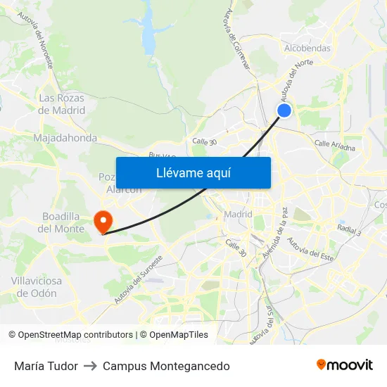 María Tudor to Campus Montegancedo map