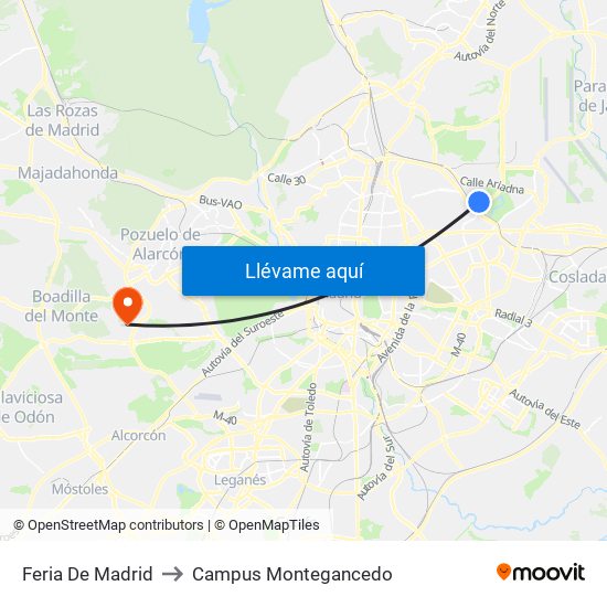 Feria De Madrid to Campus Montegancedo map