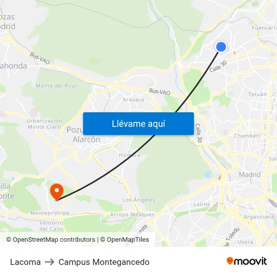 Lacoma to Campus Montegancedo map