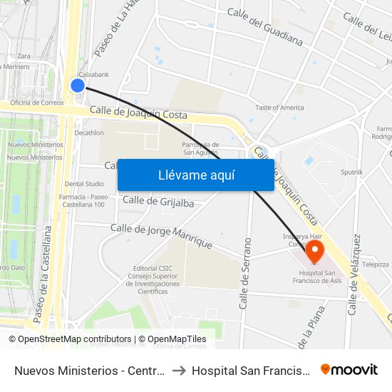 Nuevos Ministerios - Centro Comercial to Hospital San Francisco De Asís map