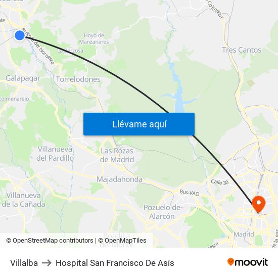 Villalba to Hospital San Francisco De Asís map