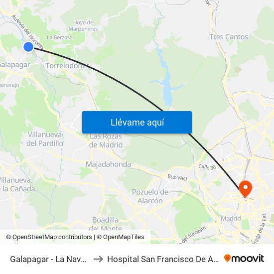 Galapagar - La Navata to Hospital San Francisco De Asís map