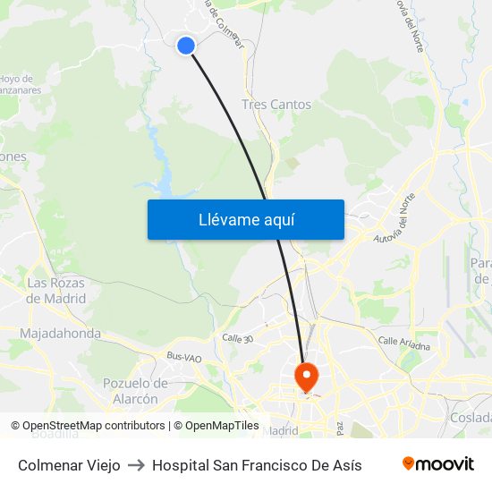 Colmenar Viejo to Hospital San Francisco De Asís map