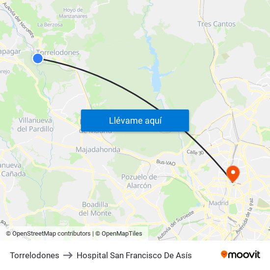 Torrelodones to Hospital San Francisco De Asís map