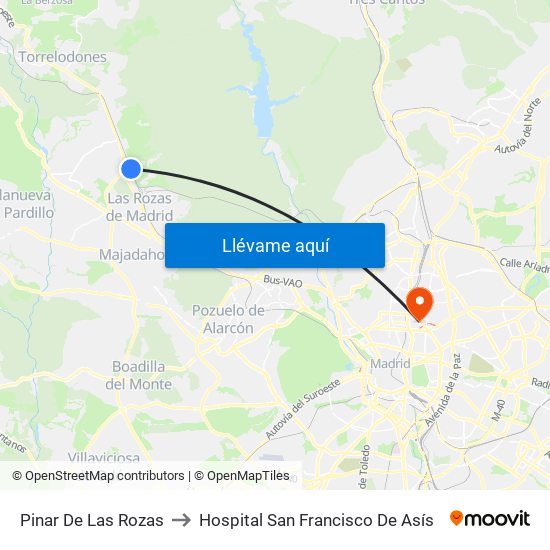 Pinar De Las Rozas to Hospital San Francisco De Asís map
