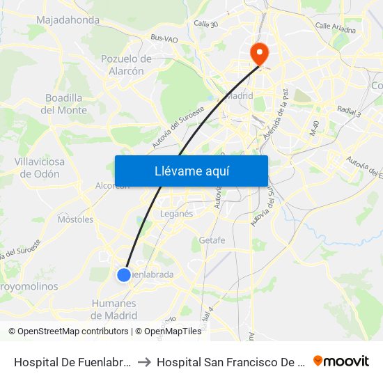 Hospital De Fuenlabrada to Hospital San Francisco De Asís map
