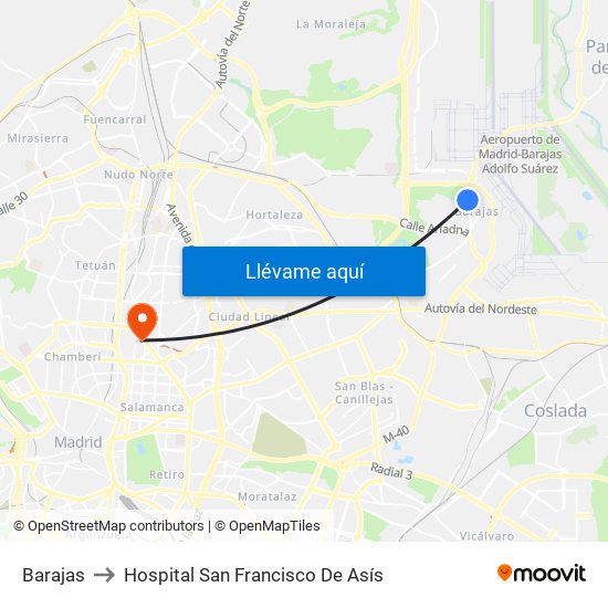 Barajas to Hospital San Francisco De Asís map
