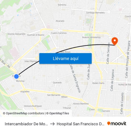 Intercambiador De Moncloa to Hospital San Francisco De Asís map