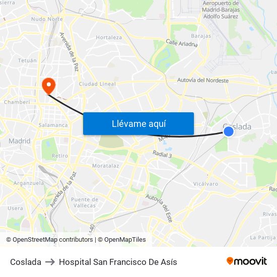Coslada to Hospital San Francisco De Asís map