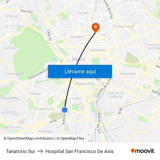 Tanatorio Sur to Hospital San Francisco De Asís map