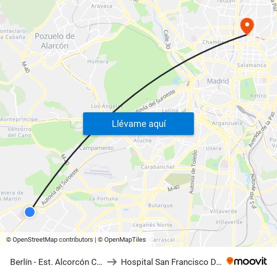 Berlín - Est. Alcorcón Central to Hospital San Francisco De Asís map