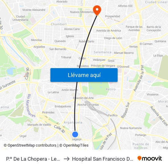 P.º De La Chopera - Legazpi to Hospital San Francisco De Asís map