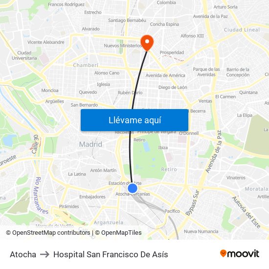 Atocha to Hospital San Francisco De Asís map