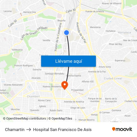 Chamartín to Hospital San Francisco De Asís map