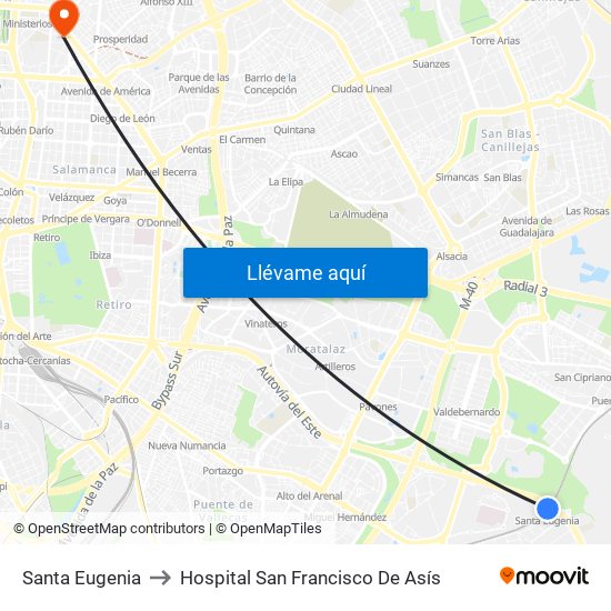 Santa Eugenia to Hospital San Francisco De Asís map