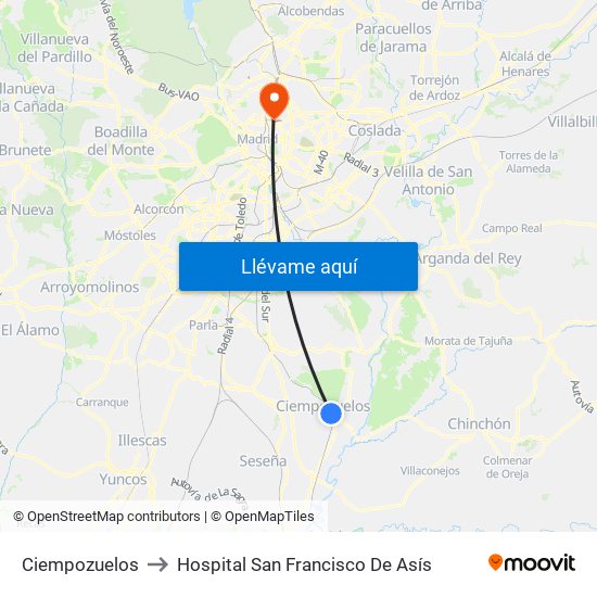 Ciempozuelos to Hospital San Francisco De Asís map