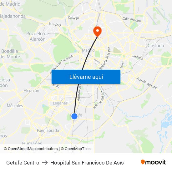 Getafe Centro to Hospital San Francisco De Asís map