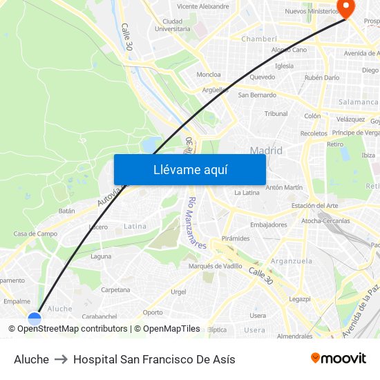 Aluche to Hospital San Francisco De Asís map
