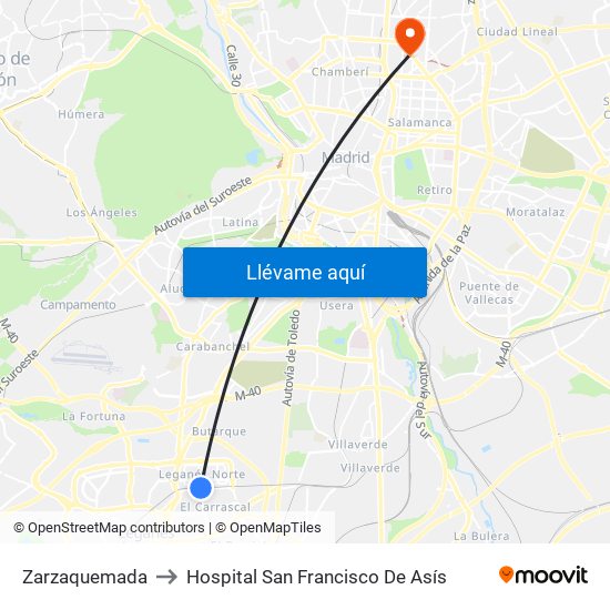 Zarzaquemada to Hospital San Francisco De Asís map