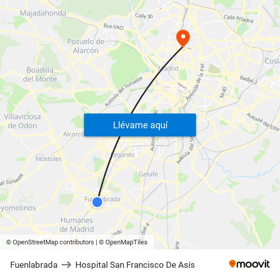 Fuenlabrada to Hospital San Francisco De Asís map