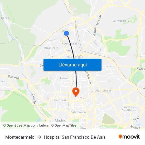 Montecarmelo to Hospital San Francisco De Asís map