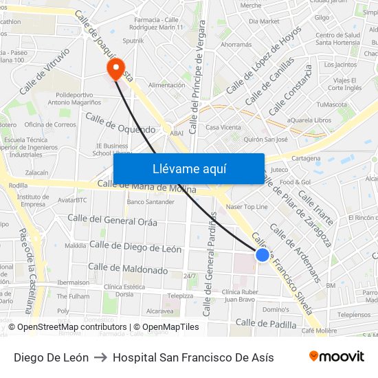 Diego De León to Hospital San Francisco De Asís map