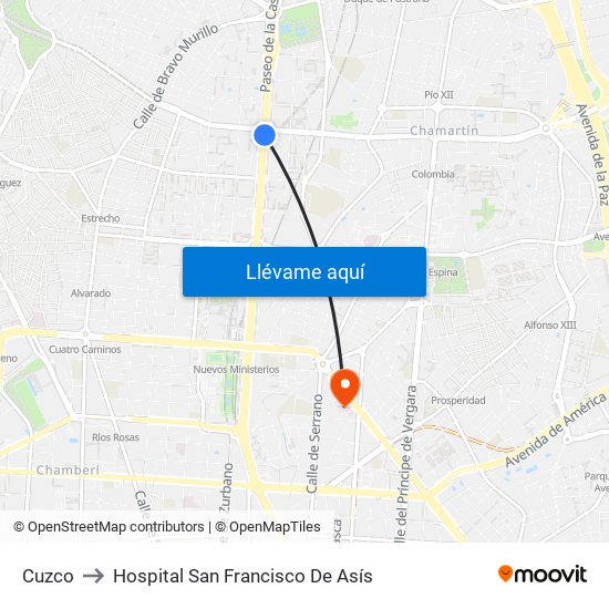 Cuzco to Hospital San Francisco De Asís map