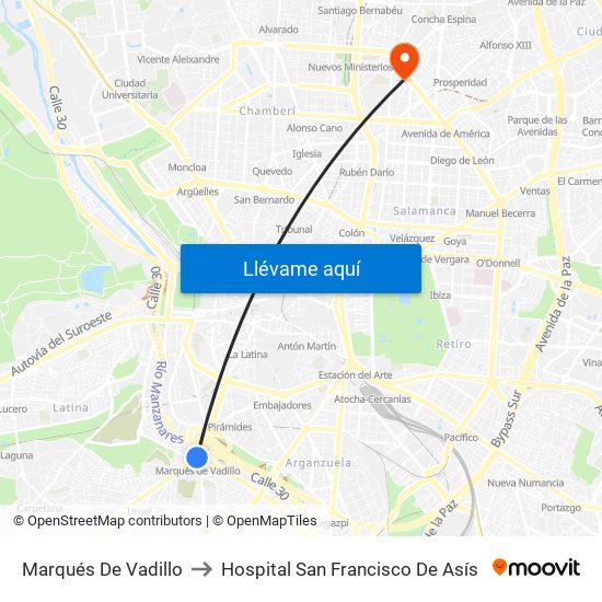 Marqués De Vadillo to Hospital San Francisco De Asís map