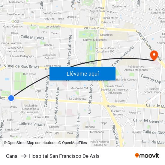 Canal to Hospital San Francisco De Asís map