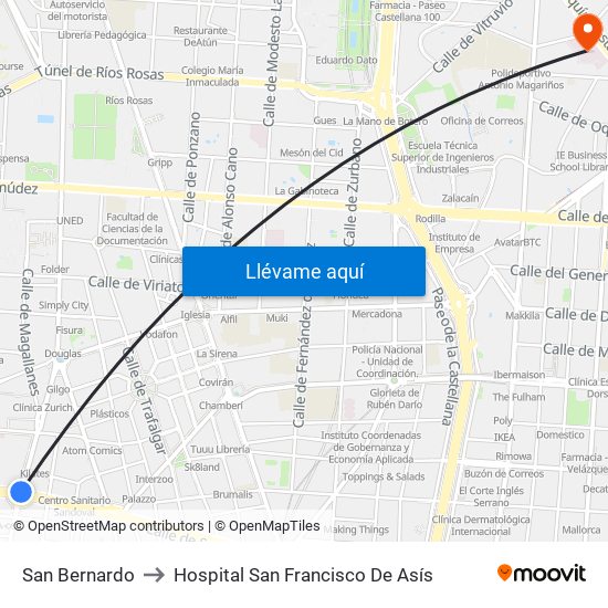 San Bernardo to Hospital San Francisco De Asís map