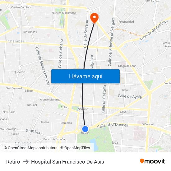 Retiro to Hospital San Francisco De Asís map