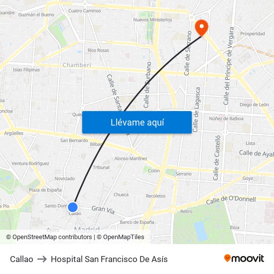 Callao to Hospital San Francisco De Asís map