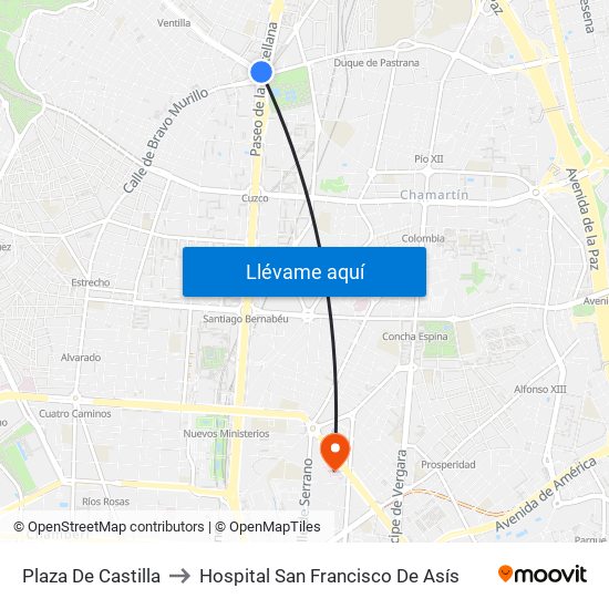Plaza De Castilla to Hospital San Francisco De Asís map