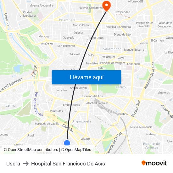 Usera to Hospital San Francisco De Asís map