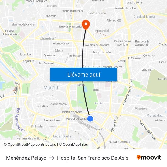 Menéndez Pelayo to Hospital San Francisco De Asís map