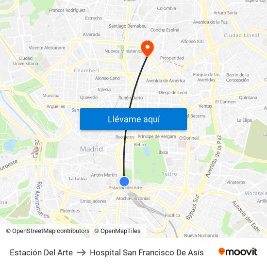 Estación Del Arte to Hospital San Francisco De Asís map