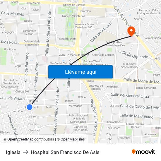 Iglesia to Hospital San Francisco De Asís map
