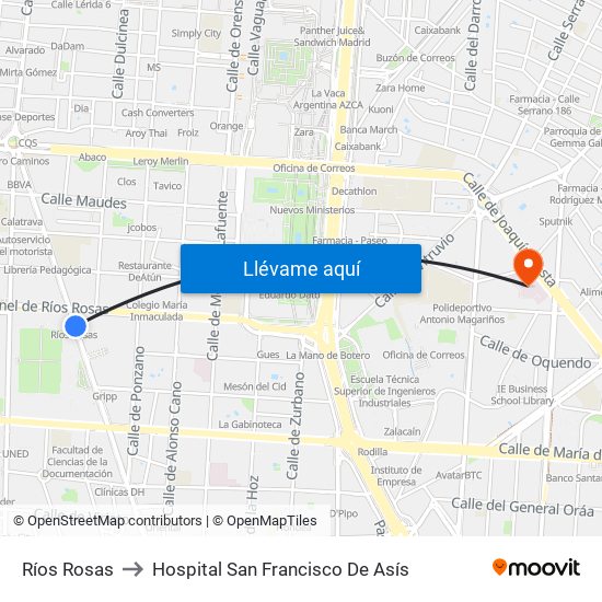 Ríos Rosas to Hospital San Francisco De Asís map