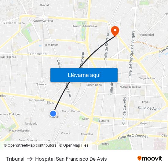 Tribunal to Hospital San Francisco De Asís map