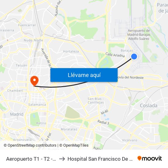 Aeropuerto T1 - T2 - T3 to Hospital San Francisco De Asís map