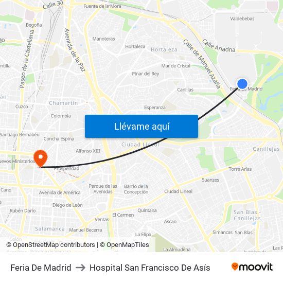 Feria De Madrid to Hospital San Francisco De Asís map