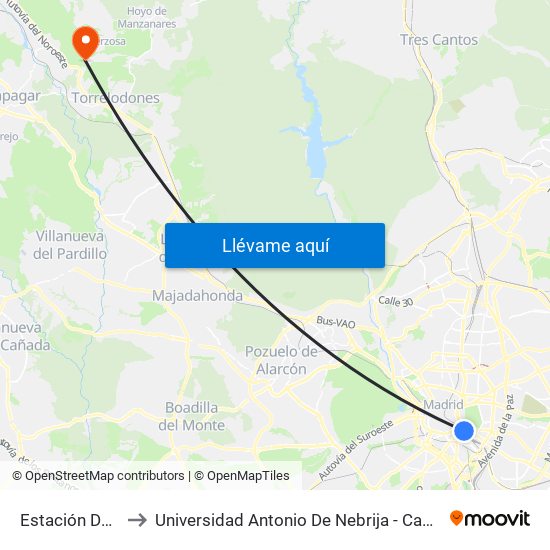 Estación De Atocha to Universidad Antonio De Nebrija - Campus De La Berzosa map